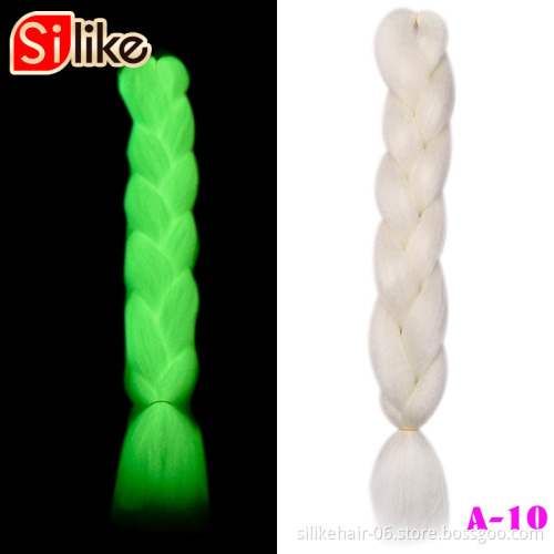 Wholesale  high quality raw material ombre jumbo braid  24inch 100g 10colors  glowing synthetic hair extension synthetic hair